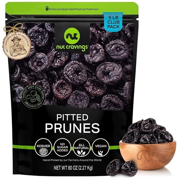 Nut Cravings Dried Prunes Pitted Unsweetened, Dry Plums No Sugar Added (80oz - 5 lbs)