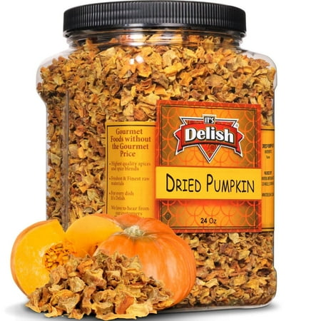 Dried Pumpkin Pieces by Its Delish, 24 OZ Jumbo Container Gourmet Dehydrated Chopped Pumpkin Dices for Healthy Cooking & Baking Vegetable Soup Recipes Gluten Free, Vegan, Kosher