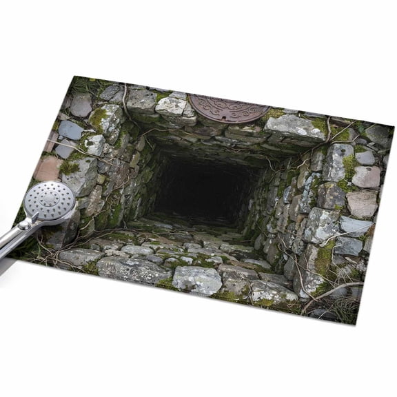 Dried Well 2x3ft Non Slip Area Rug 3D Abstract Mysterious Stone Cave Plants Washable Soft Area Rugs for Living Room, Indoor Circle Carpet for Bedroom Dining Room Kitchen