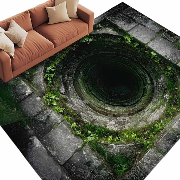 Dried Well 6'x9' Large Area Rugs 3D Abstract Ancient Mysterious Wellhead Tunnel Interior Washable Area Rugs Non-Slip Indoor Floor Mats Large Carpet for Living Room Bedroom Dining Room