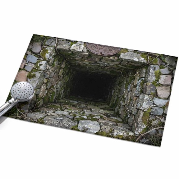 Dried Well Area Rug, 3D Abstract Mysterious Stone Cave Plants Non-Slip Felt Rubber Backing Rectangle Indoor Carpet Washable Rugs for Living Room Bedroom 2x3ft