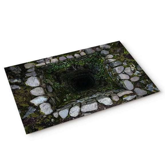 Dried Well Door Mat 3D Abstract Mysterious Ancient Stone Cave Plant Non Slip Absorbent Entrance Mat Washable Low Profile Indoor Doormat for Front Door Entryway Entry 16"x24"