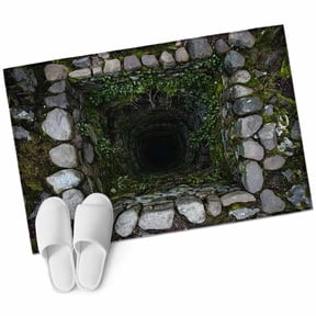 Dried Well Entryway Rug 2'x3' 3D Abstract Ancient Mystery Illusion Tunnel Interior Cave Small Area Rug Non-Slip Front Door Mat Washable Floor Carpet for Indoor Entrance Kitchen Bathroom