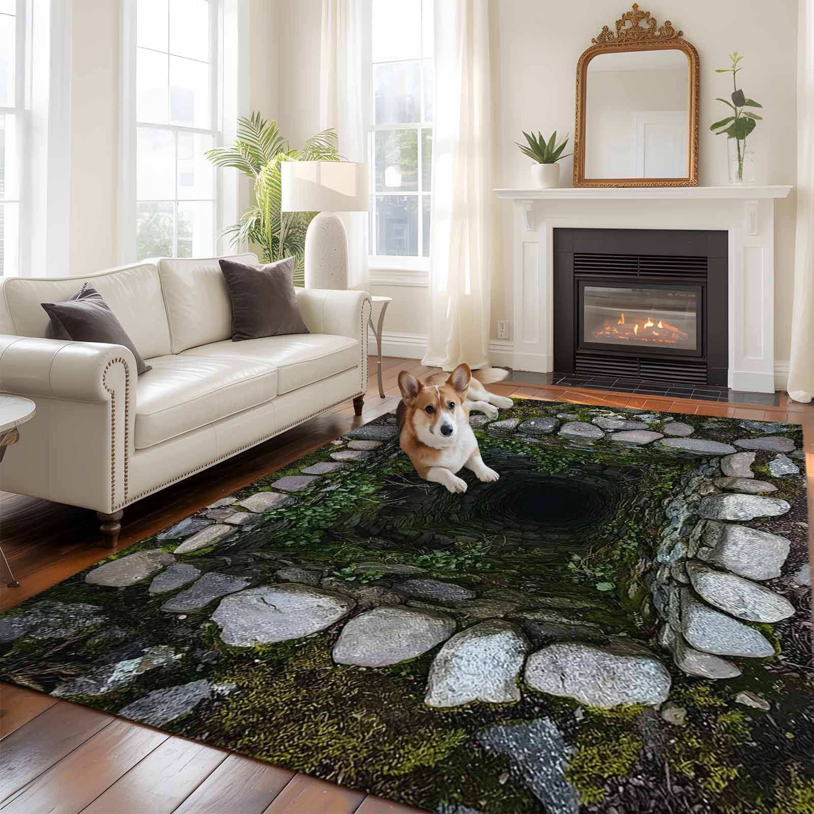 Dried Out Rug Dried Well Large Area Rugs 8x10 ft 3D Abstract Mysterious Ancient Stone ...