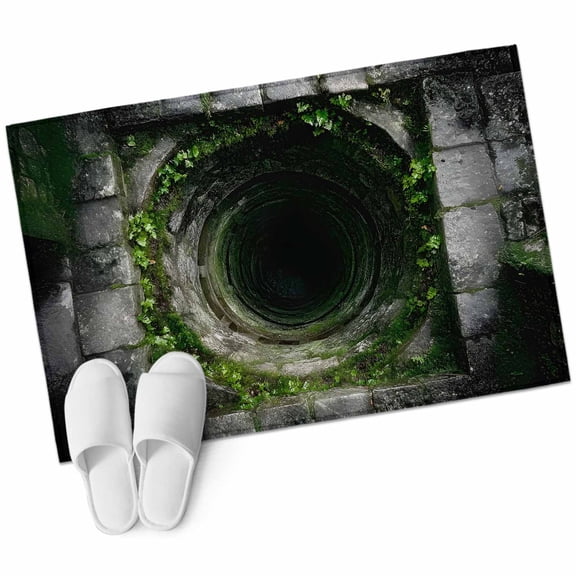 Dried Well Washable Area Rug 2 x 3 ft 3D Abstract Ancient Mysterious Wellhead Tunnel Interior, Soft Non Slip Rugs Stain Repellent Indoor Felt Carpet for Living Dining Room Bedroom Home Office