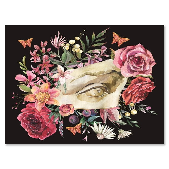 Dried Wildflowers With Greek Sculpture David Eye 32 in x 24 in Painting Canvas Art Print, by Designart
