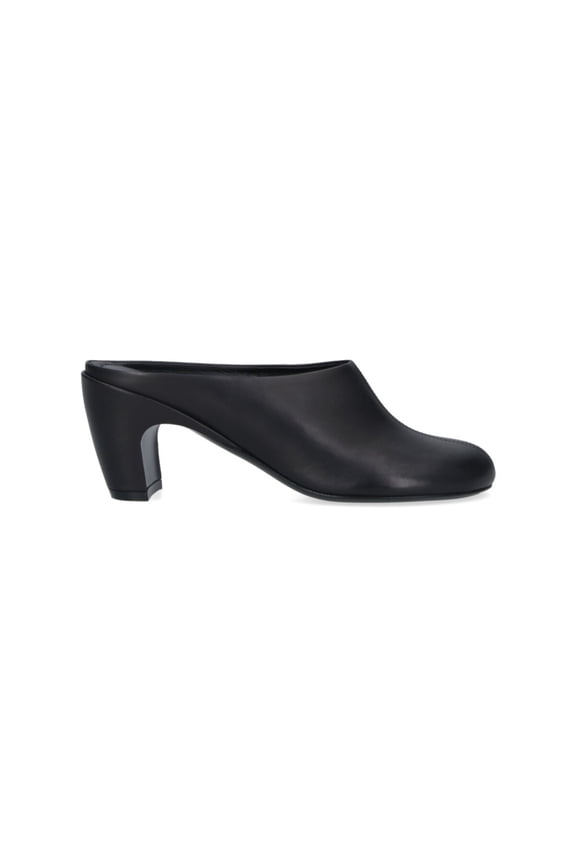 Black Rounded Toe Slip-On Leather Mules Black (Women's)