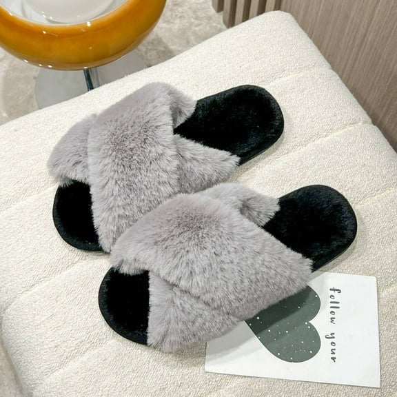 DrifWoo Cozy Cross Band Slippers - Plush Memory Foam Indoor Shoes Size 6.5-9