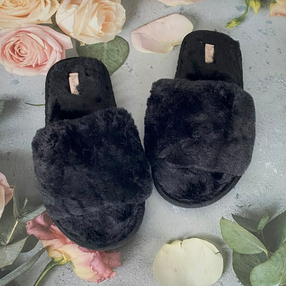 DrifWoo Elegant Women's Plush Bridesmaid Slippers Black White Pink Size 6-10