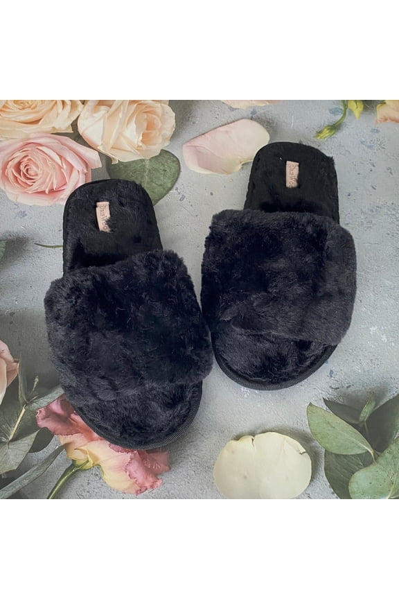 Elegant Women's Plush Bridesmaid Slippers Black White Pink Size 6-10