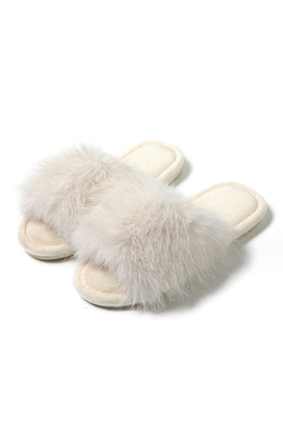 Luxury Fuzzy Slippers Womens Soft Open Toe Breathable Cozy House Shoes