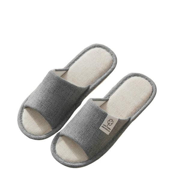 DrifWoo Stylish Open Toe Men's Slippers Non Slip Cotton Linen Gray Size 9.5-10