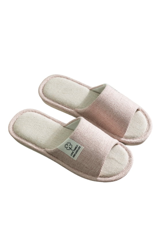 Women's Cozy Open Toe Slippers Non Slip Cotton Linen Pink Size 6.5-7