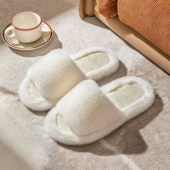 DrifWoo Women’s Fluffy Open-Toe Slippers Soft Breathable Non Slip House Shoes