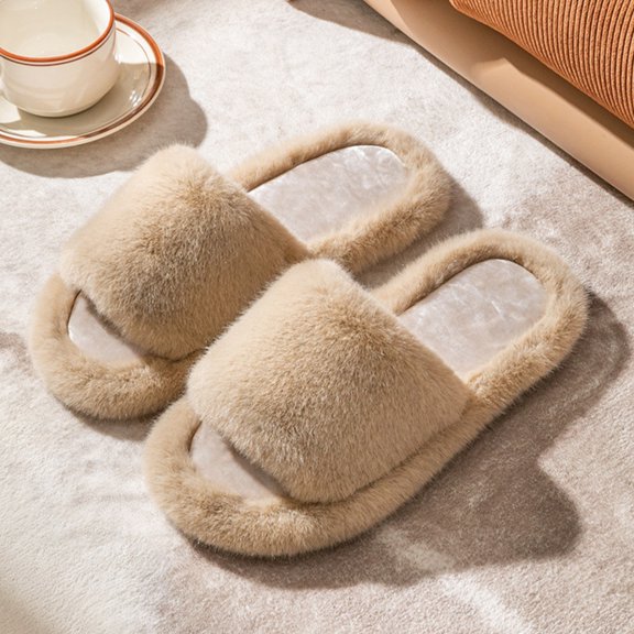 DrifWoo Women’s Fluffy Open-Toe Slippers Soft Breathable Non Slip House Shoes