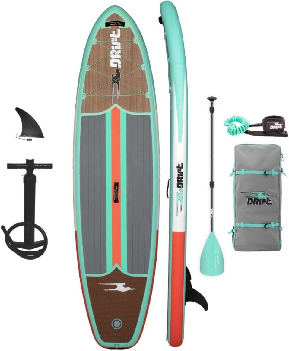 Drift Aero Inflatable Stand Up Paddle Board - SUP Paddle Board &  Accessories, Including Pump, Paddle, and More - Classic Woodgrain, Adult,  10'8