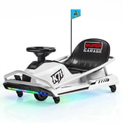 Drift Go Kart for Kids, 24V Electric Drift Car Kids Ride on Toys, Ages 6-12, 360 Drifting, 300W Brushless Motor - White
