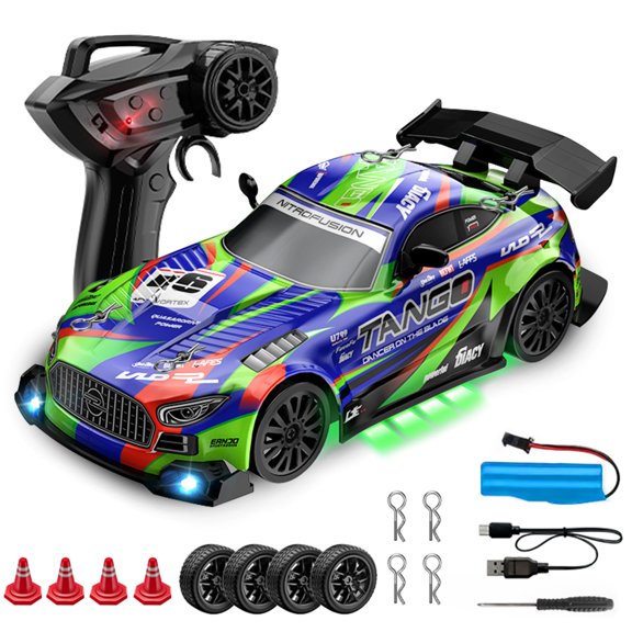 Drift RC Car for Electric Toy Car Hobby Racing Car Toys with Controller,1:24 4WD High Speed RC Drift Cars with LED Lights,Drifting TiresTwo Batteries,Racing Sport Toy, for Adults & Kids