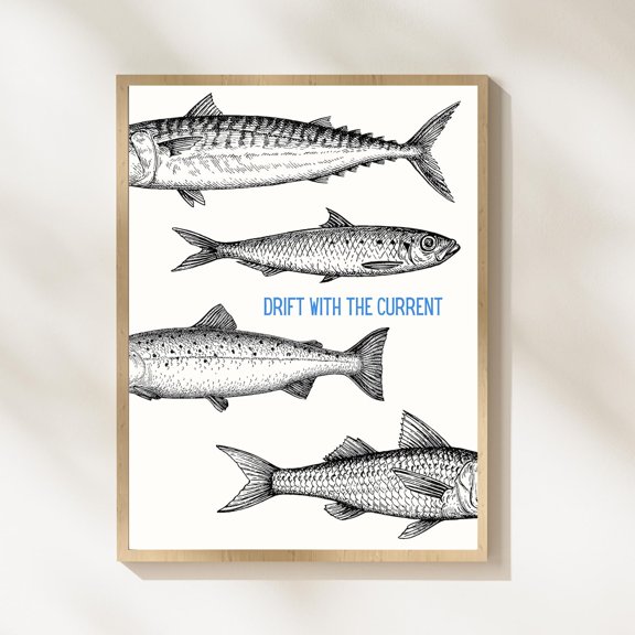 Drift With The Current Fish Wall Art Nautical Coastal Decor Modern Ocean Art Minimalist Beach House