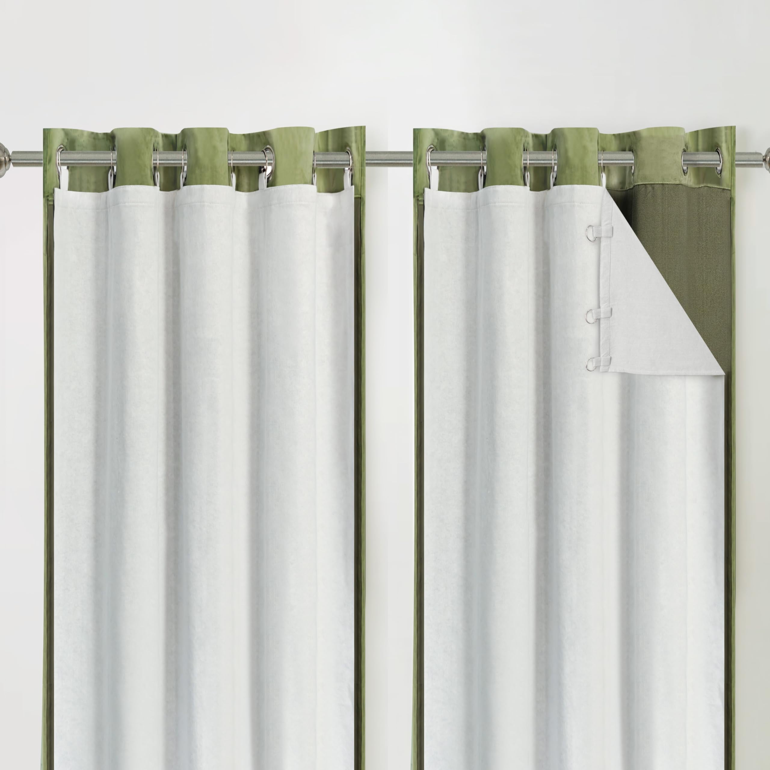 DriftAway 100% Blackout Curtain Liners for Bedroom Living Room Full Light Blocking Thermal Insulated Blackout Liner with 18 Pcs Rings 2 Panels Set for 96 Inch Long Curtains Each 50"W x 92"L Off White