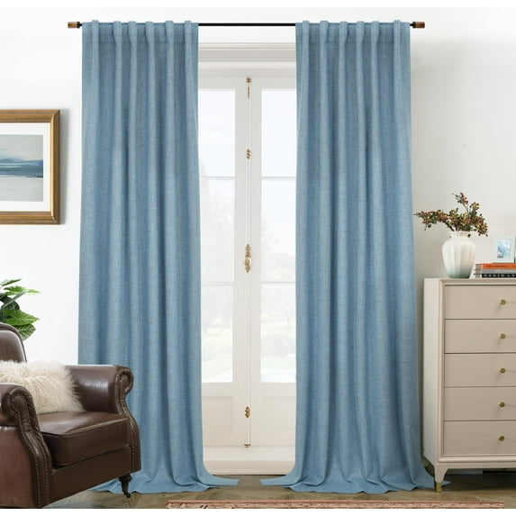 DriftAway 100% Blackout Linen Curtains for Bedroom 108 Inches Long Farmhouse Thermal Insulated 3 Inch Rod Pocket Back Tab Full Light Blocking 2 Panels for Living Room Nursery