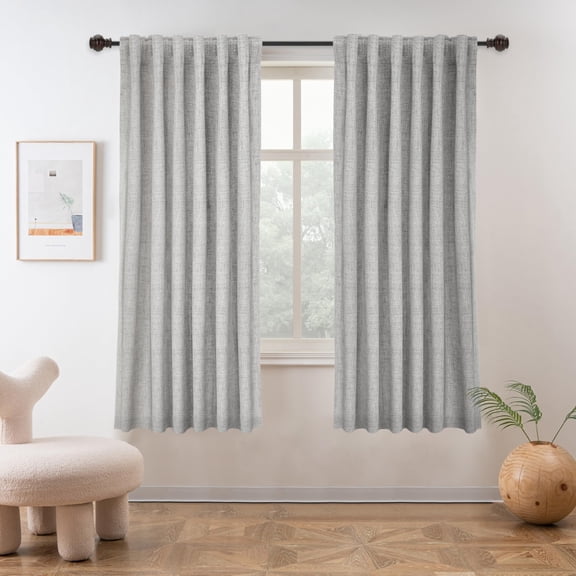 DriftAway 100% Blackout Linen Curtains for Bedroom 63 Inches Long Farmhouse Thermal Insulated 3 Inch Rod Pocket Back Tab Full Light Blocking 2 Panels for Living Room Nursery