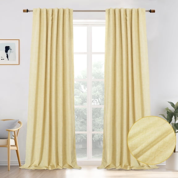 DriftAway 100% Blackout Linen Curtains for Bedroom 96 Inches Long Double Layer Drape Farmhouse Thermal Insulated 3 Inch Rod Pocket Back Tab Full Light Blocking 2 Panels for Living Room Nursery