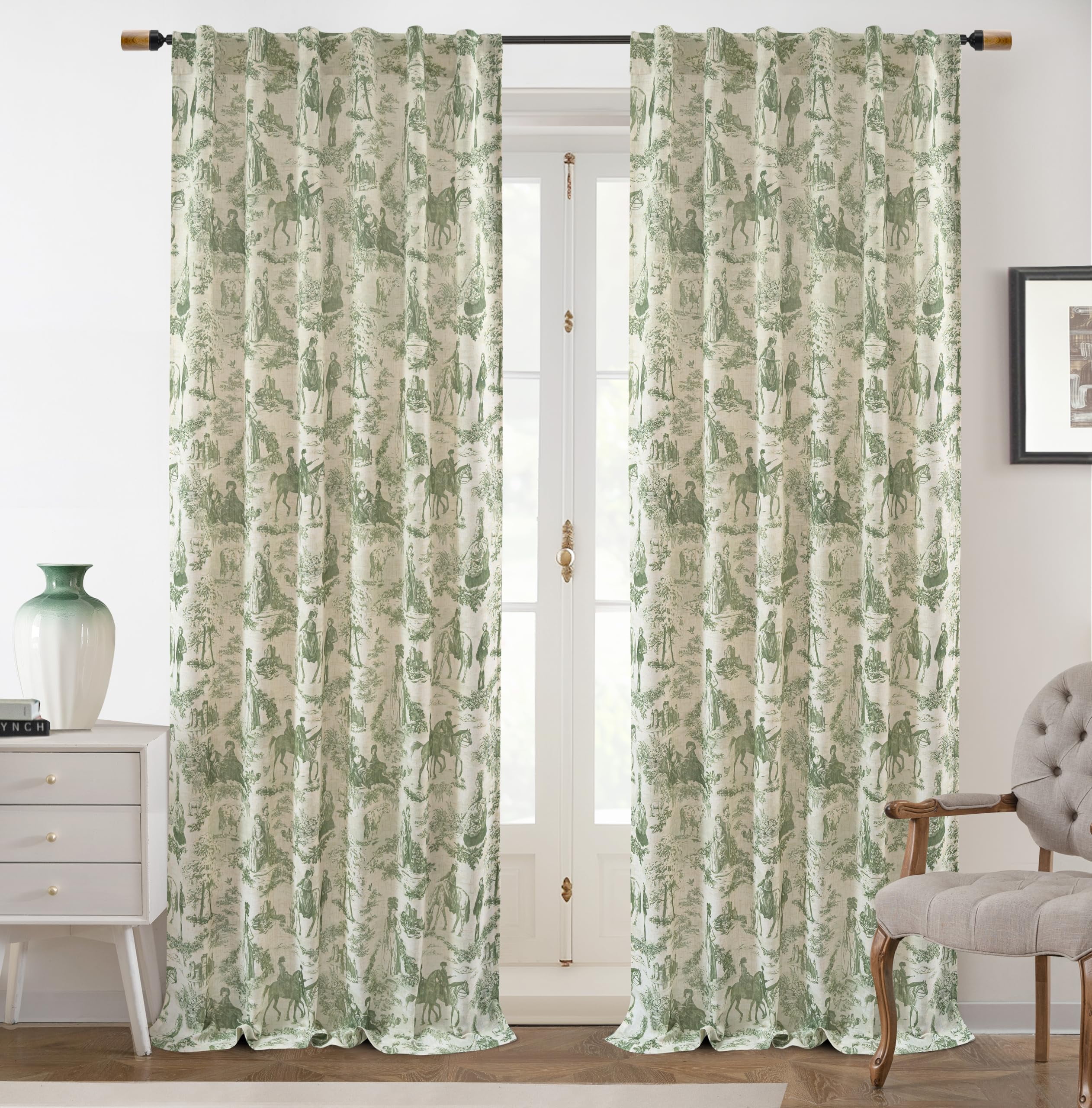 DriftAway 100% Blackout Toile Linen Curtains for Bedroom Double Layer