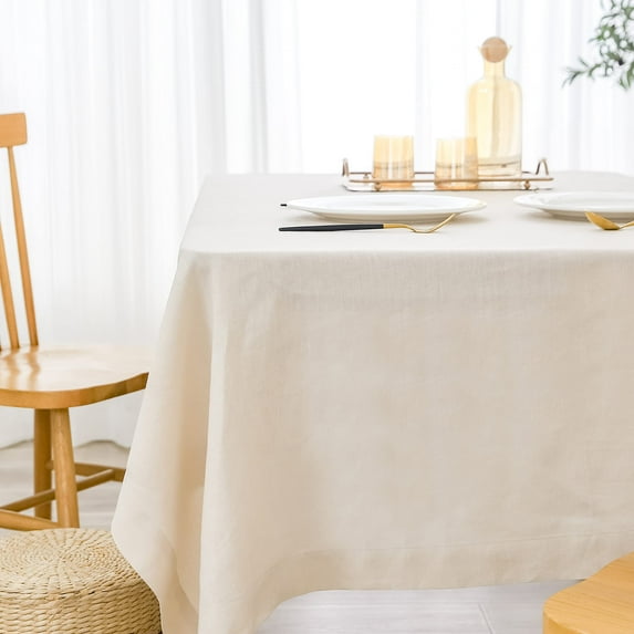 DriftAway 100 Percent Pure Linen Rectangle Decorative Table Cloth for Kitchen Daily Use Farmhouse Table Cover for Indoor Outdoor Dining Buffet Table Parities Dinner 55" x 102" Solid Linen