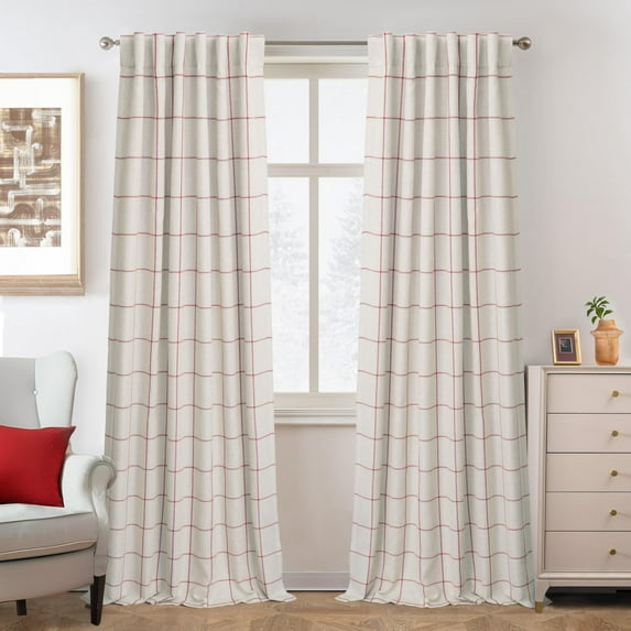 DriftAway 2 Panels 100% Blackout Windowpane Plaid Linen Curtains Double Layer Drapes for Bedroom Farmhouse Thermal Insulated 3.25 Inch Rod Pocket Back Tab for Living Room
