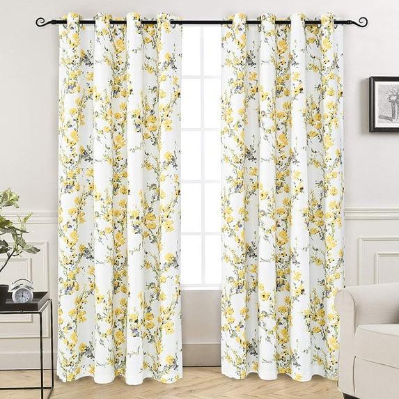 DriftAway Floral Curtains for Bedroom 84 inches Long Living Room Watercolor Lined Blackout Drapes Thermal Insulated Grommet for Kitchen Window 2 Panels 84"L x 52"W