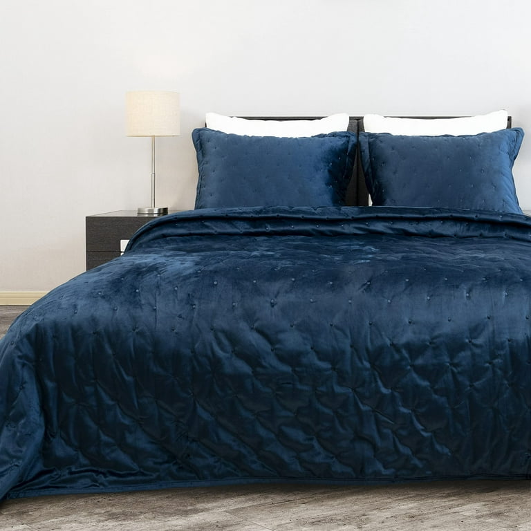 DriftAway 3 Piece Velvet Quilt Set Bedspreads Coverlets Cover Prewashed Queen  Full Queen Size Peacock Blue 