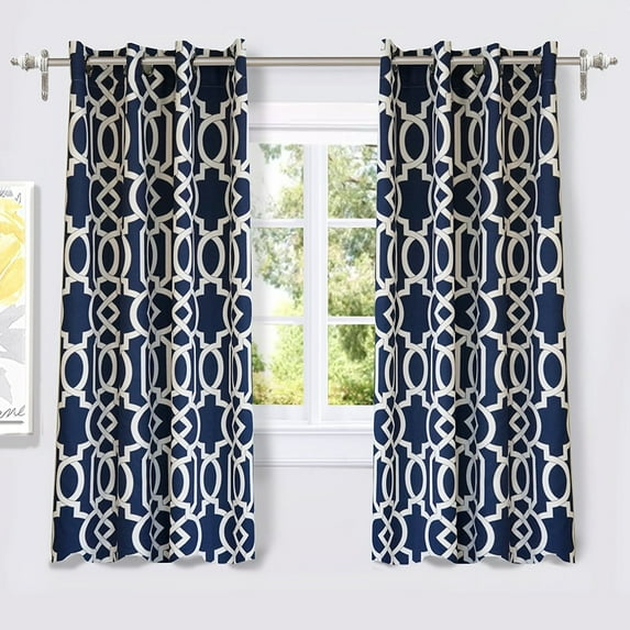 DriftAway Abigail Trellis Room Darkening Grommet Unlined Window Curtains, Set of Two Panels, each 52"x63" (Navy)
