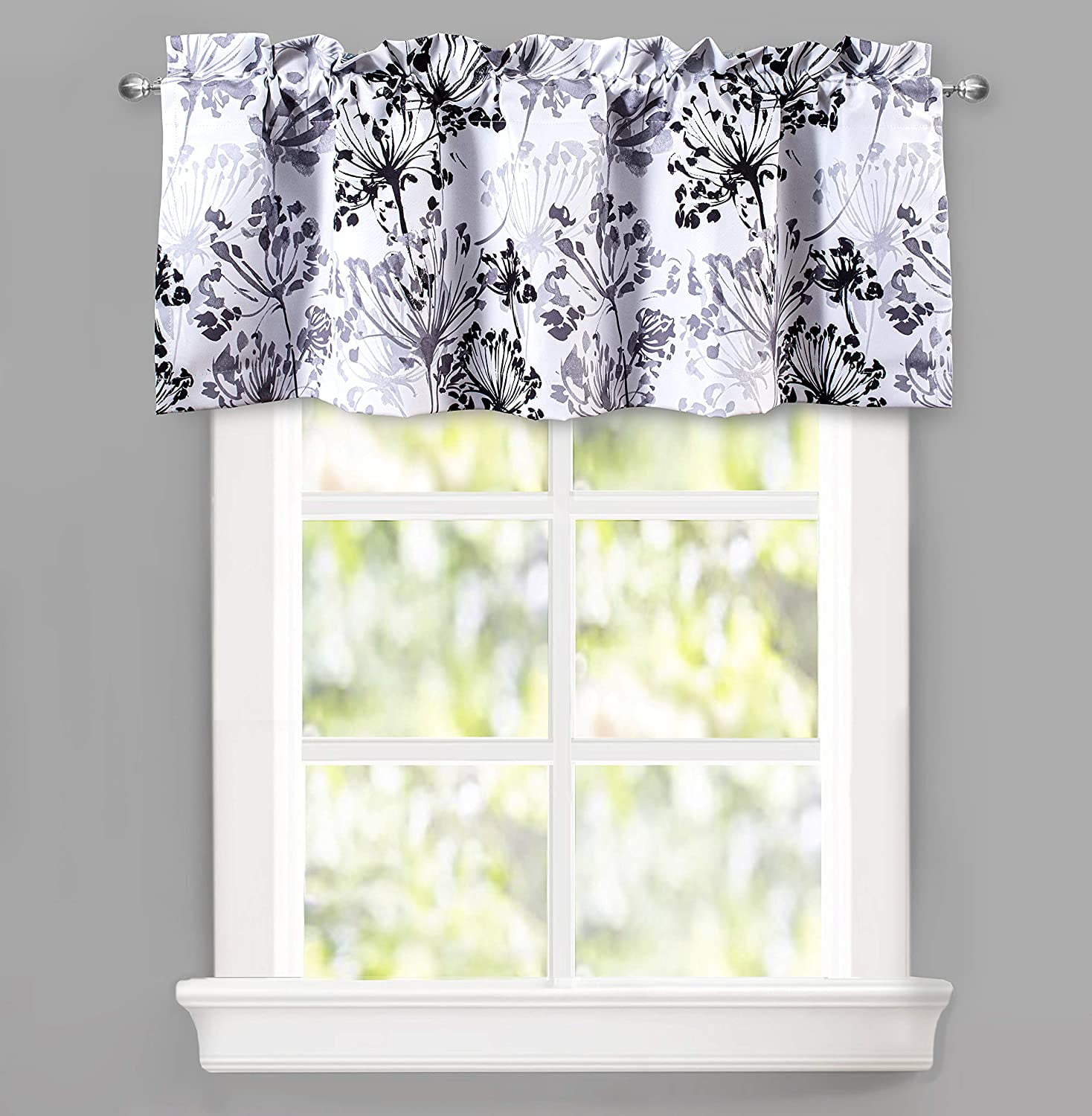 Gray Floral Watercolor Blackout Thermal Insulated Valance 52" x 18"