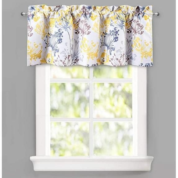 DriftAway Acacia Floral Blossom Watercolor Printed 100 Percent Blackout Thermal Insulated Window Curtain Valance Rod Pocket Single 52 Inch by 18 Inch Plus 2 Inch Header Yellow