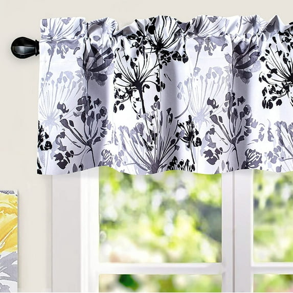 DriftAway Acacia Floral Blossom Watercolor Printed 100 Percent Blackout Thermal Insulated Window Curtain Valance Rod Pocket Single, 52" x 14" Plus 2" Header, Gray