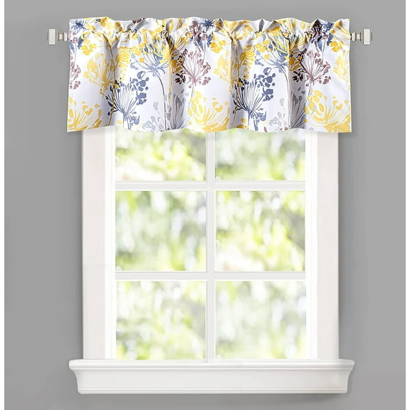 DriftAway Acacia Floral Blossom Watercolor Printed 100 Percent Blackout Thermal Insulated Window Curtain Valance Rod Pocket Single, 52" x 14" Plus 2" Header, Yellow