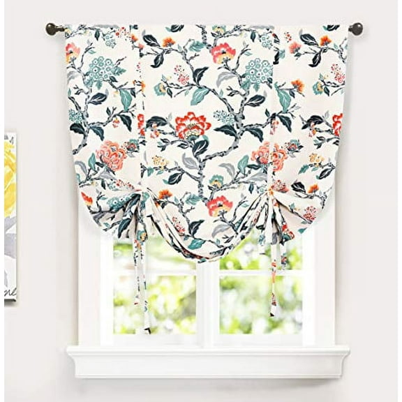 DriftAway Ada Botanical Print Lined Flower Leaf Tie Up Curtain Thermal Insulated Blackout Window Curtain Rod Pocket Single 45 Inch by 63 Inch Multi