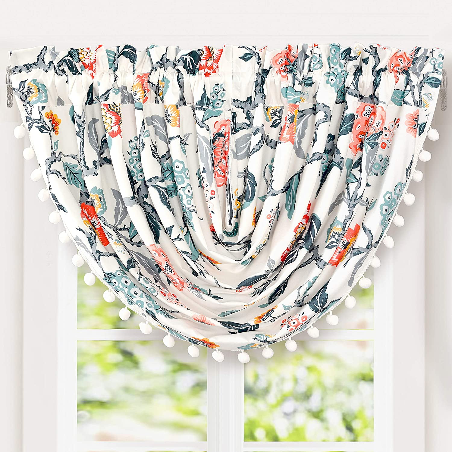 Rodless Valance DriftAway Ada Floral Botanical Valance, Rod Pocket, 52 x 18 Inches ...