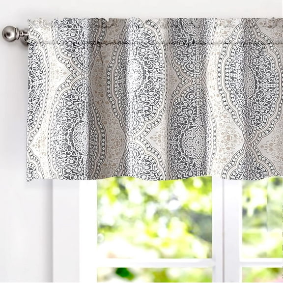 DriftAway Adrianne Damask/Floral Pattern Window Curtain valance, 52" x 18”, Beige/Gray