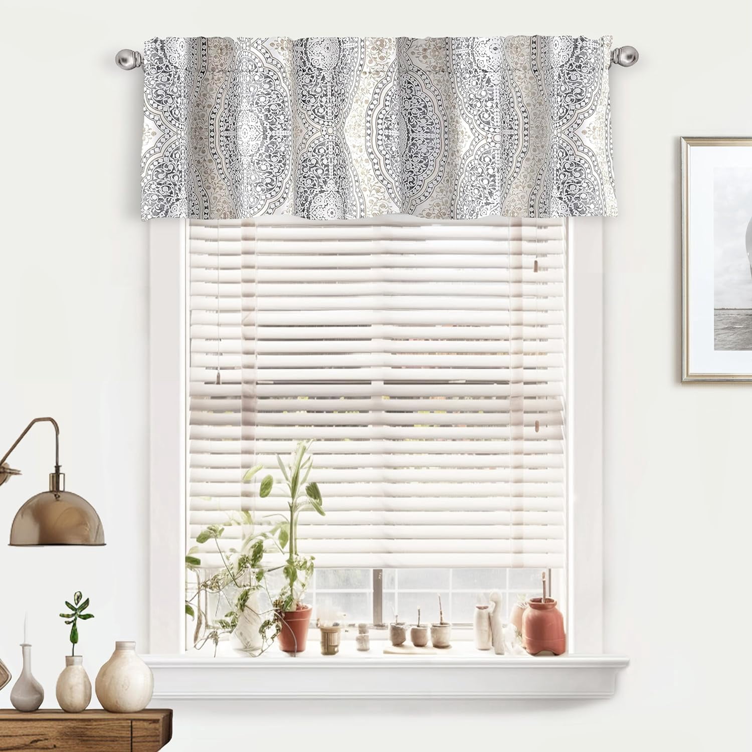 DriftAway Adrianne Damask and Floral Style Pattern Window Curtain Valance for Kitchen Bathroom ...