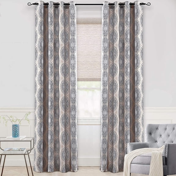DriftAway Adrianne Thermal and Room Darkening Grommet Unlined Window Curtains, 2 Panels, 52" x 120", Beige and Gray
