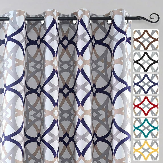 DriftAway Alexander 80% Blackout Curtains for Living Room 250GSM Pattern Match Thermal Insulated Room Darkening Geo Moroccan Mid Century Grommet Bedroom Drapes 2 Panels 52 Inch by 72 Inch Navy Gray