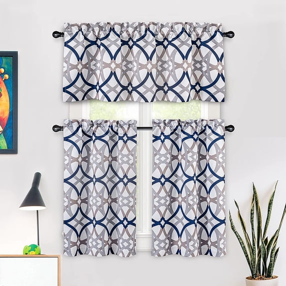 DriftAway Alexander Spiral Geo Trellis Pattern 3 Pieces Kitchen Set Navy Gray 52''×18''×1+26''×36''×2