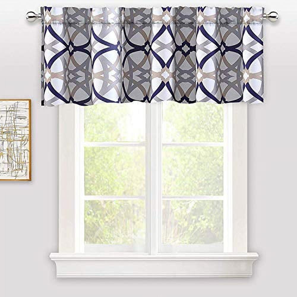 Navy and Gray Geometric Trellis Rod Pocket Valance