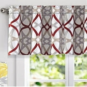 DriftAway Alexander Spiral Geo Trellis Pattern Window Curtain Valance Rod Pocket 52 Inch by 18 Inch Plus 2 Inch Header Red and Gray