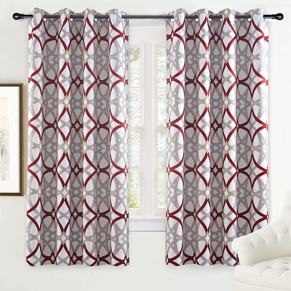 DriftAway Alexander Thermal Blackout Grommet Unlined Window Curtains, 2 Panels, 52" x 72", Red and Gray
