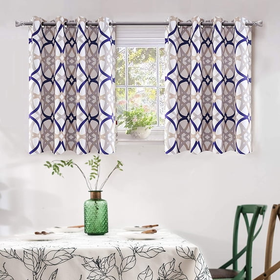 DriftAway Alexander Thermal Blackout Grommet Unlined Window Curtains Spiral Geo Trellis Pattern Set of 2 Panels Each Size 52 Inch by 36 Inch Navy and Gray
