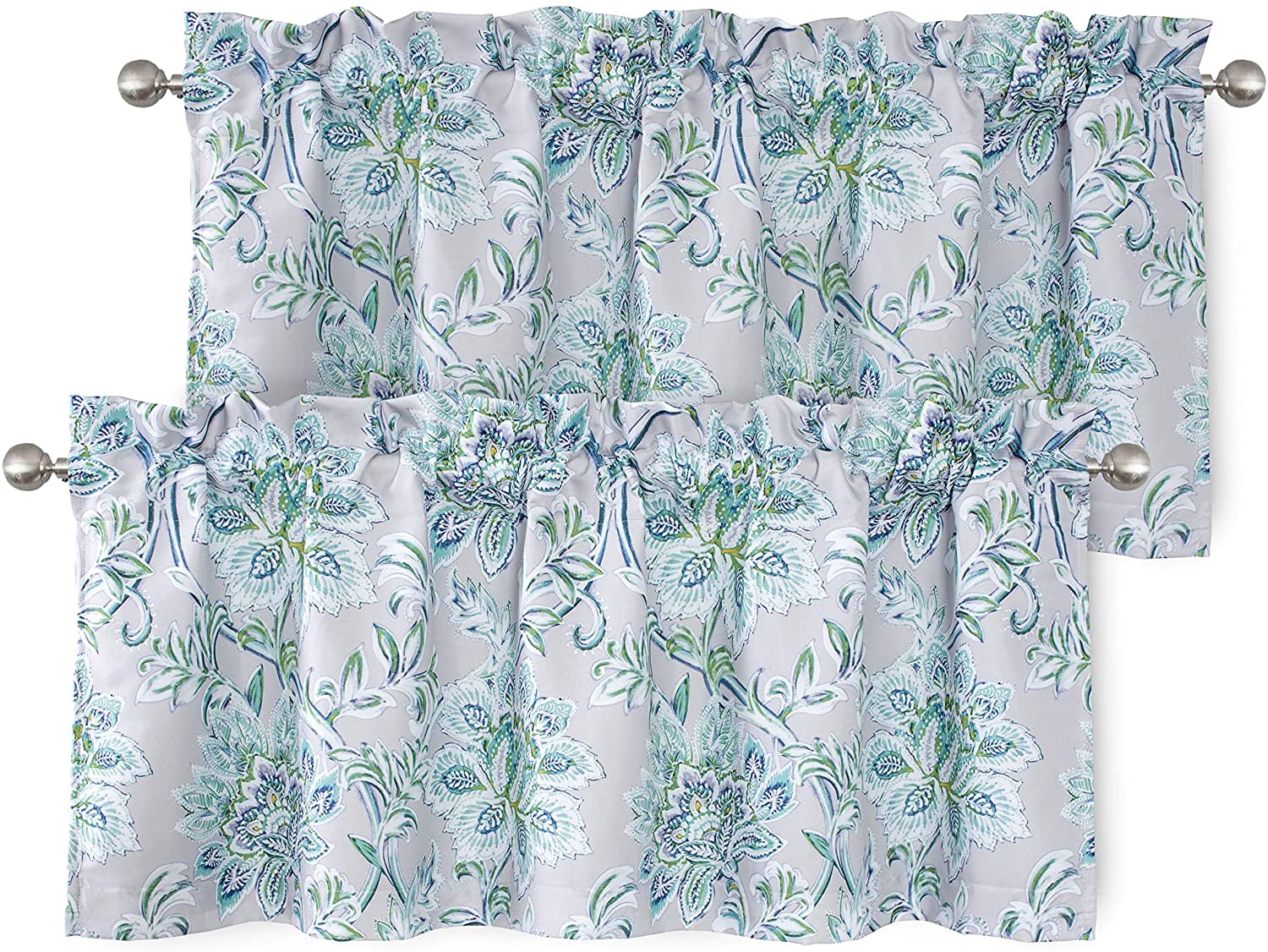 Alyssa Gray Floral Thermal Insulated Rod Pocket Valance Set