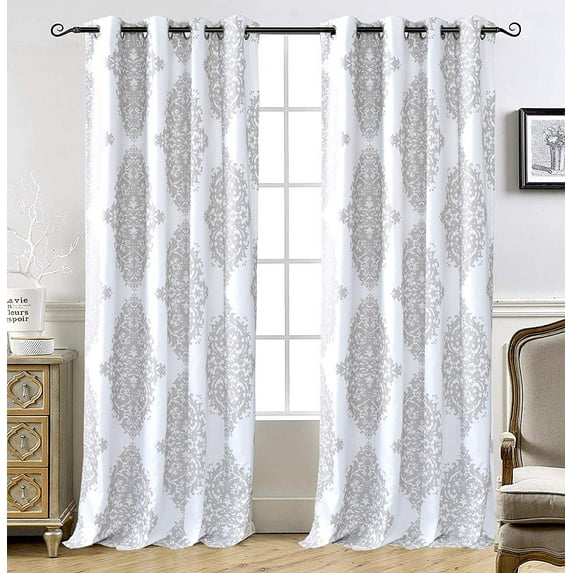 DriftAway Asher Medallion European Floral Blackout Lined Window Curtain, 2 Panels, 52" x 84", Gray
